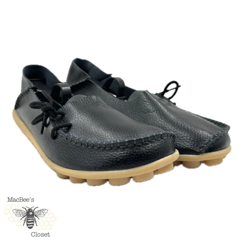 Kunsto Black Driving Loafers Faux Leather Moccasin Women's Size 41 EUR 10.5 US